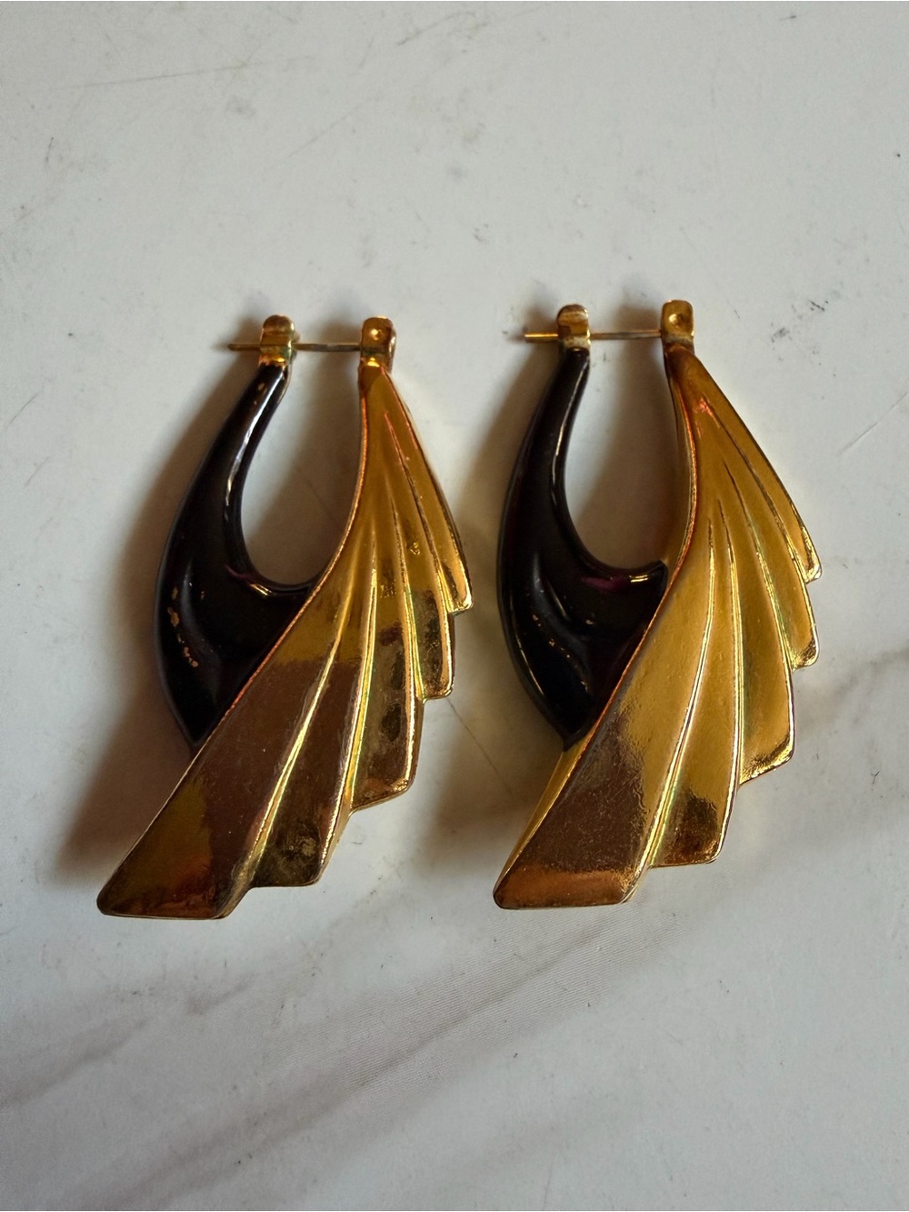 2/$25 Gold and Black Statement Wing Hoop Earrings - Women Jewelry
